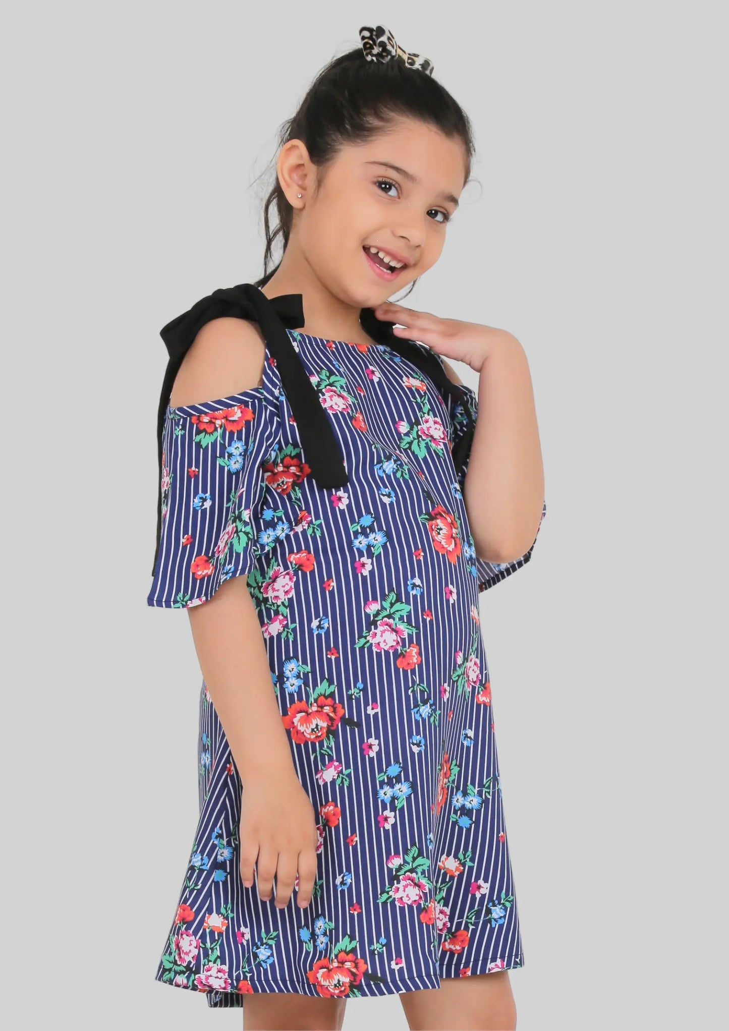 Blue Floral Black Strap Midi Dress