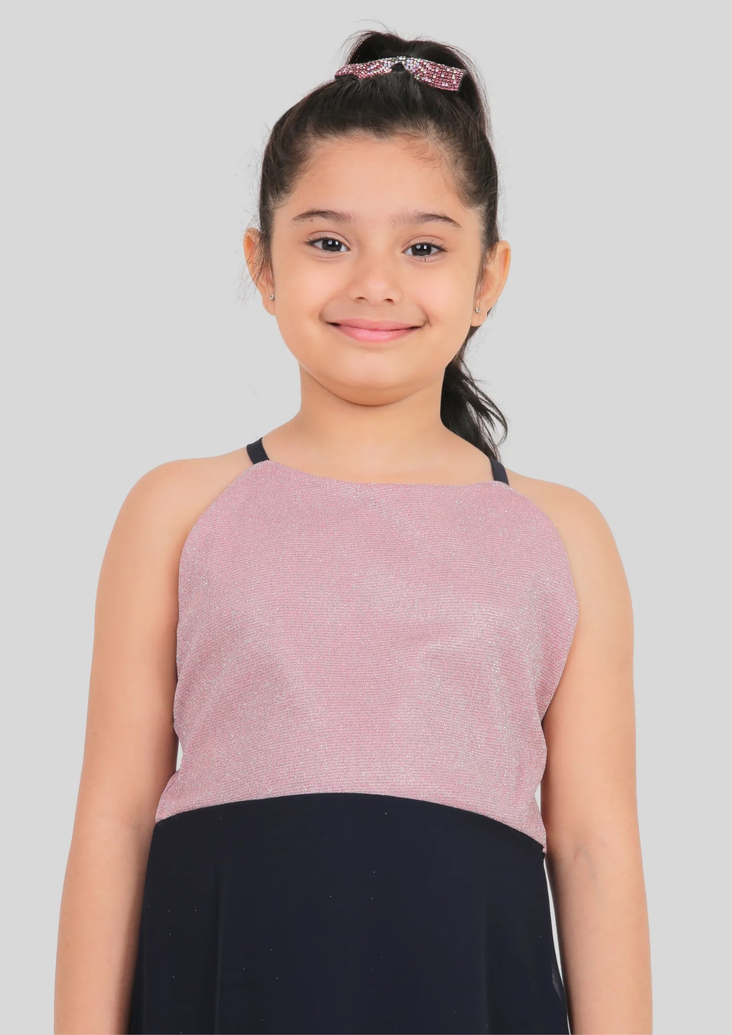 Pink and Navy Blue Party Wear Dress (Georgette)