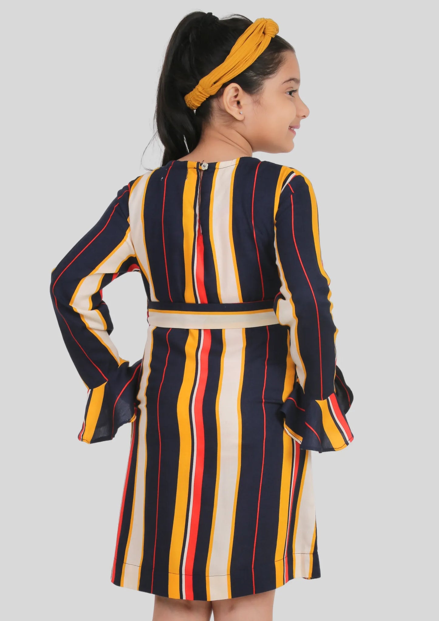 Multicolor Stripe Full Sleeves Midi Dress with Pocket