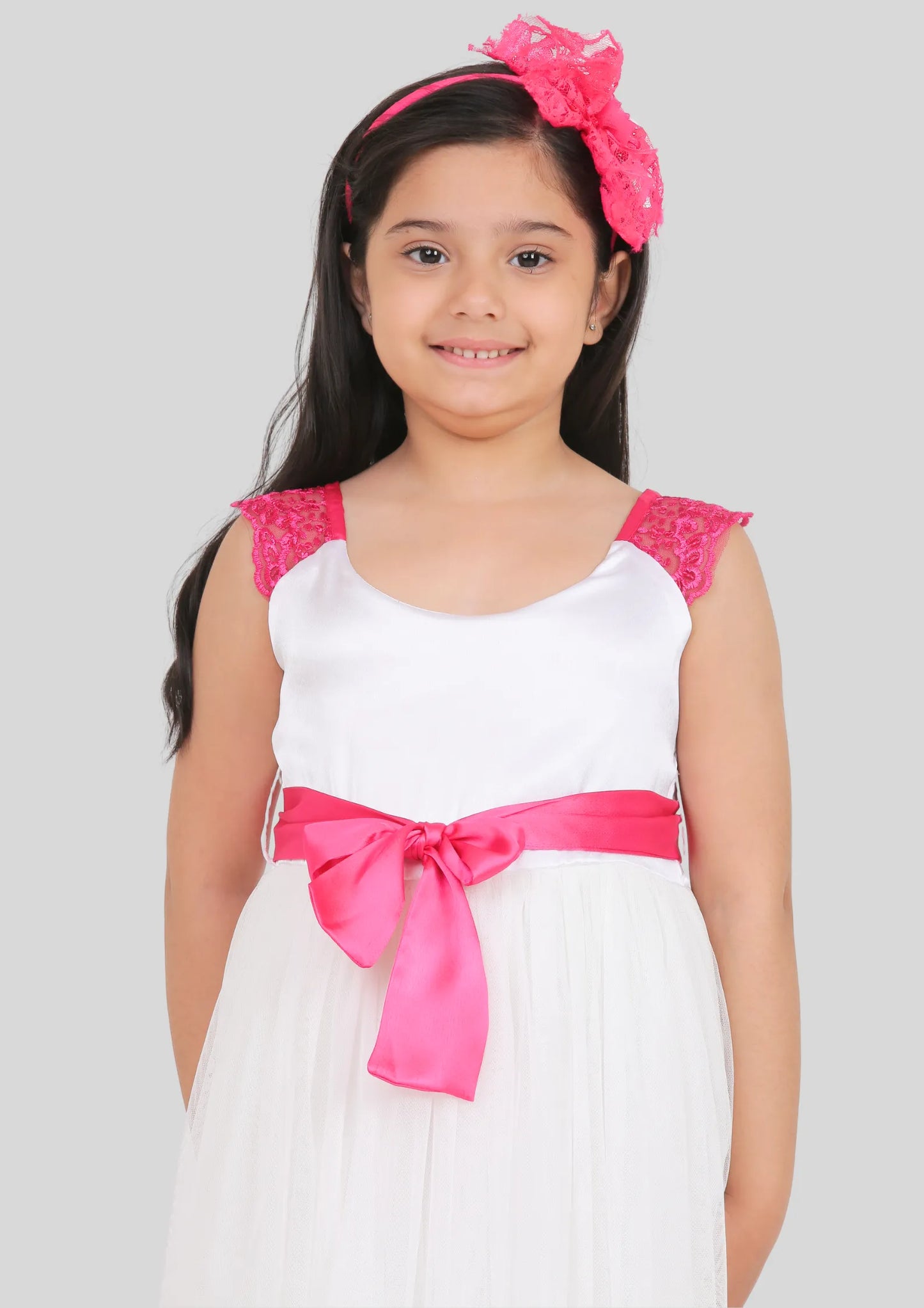 White and Pink Midi Party Dress
