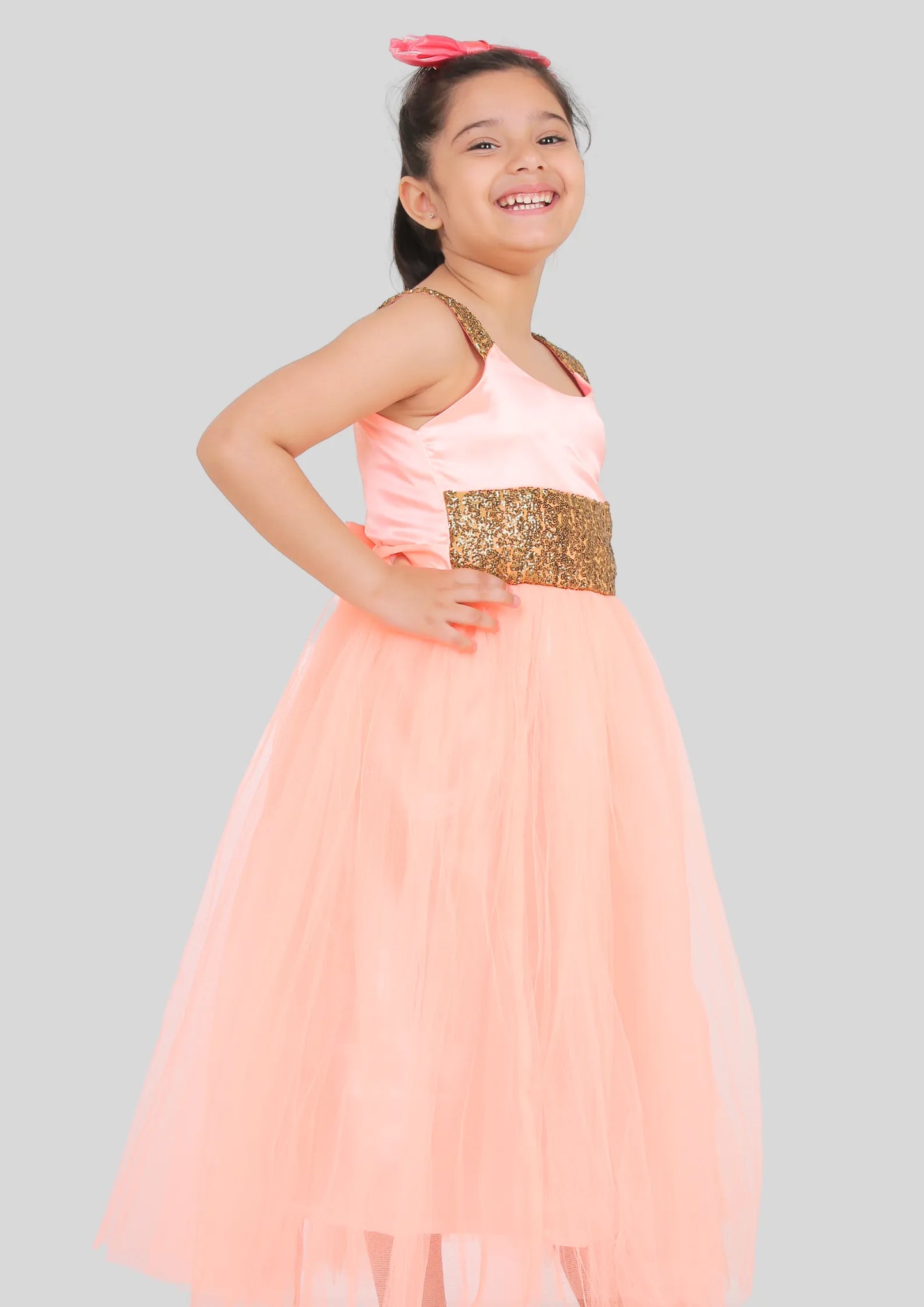 Peach Maxi Length Party Dress