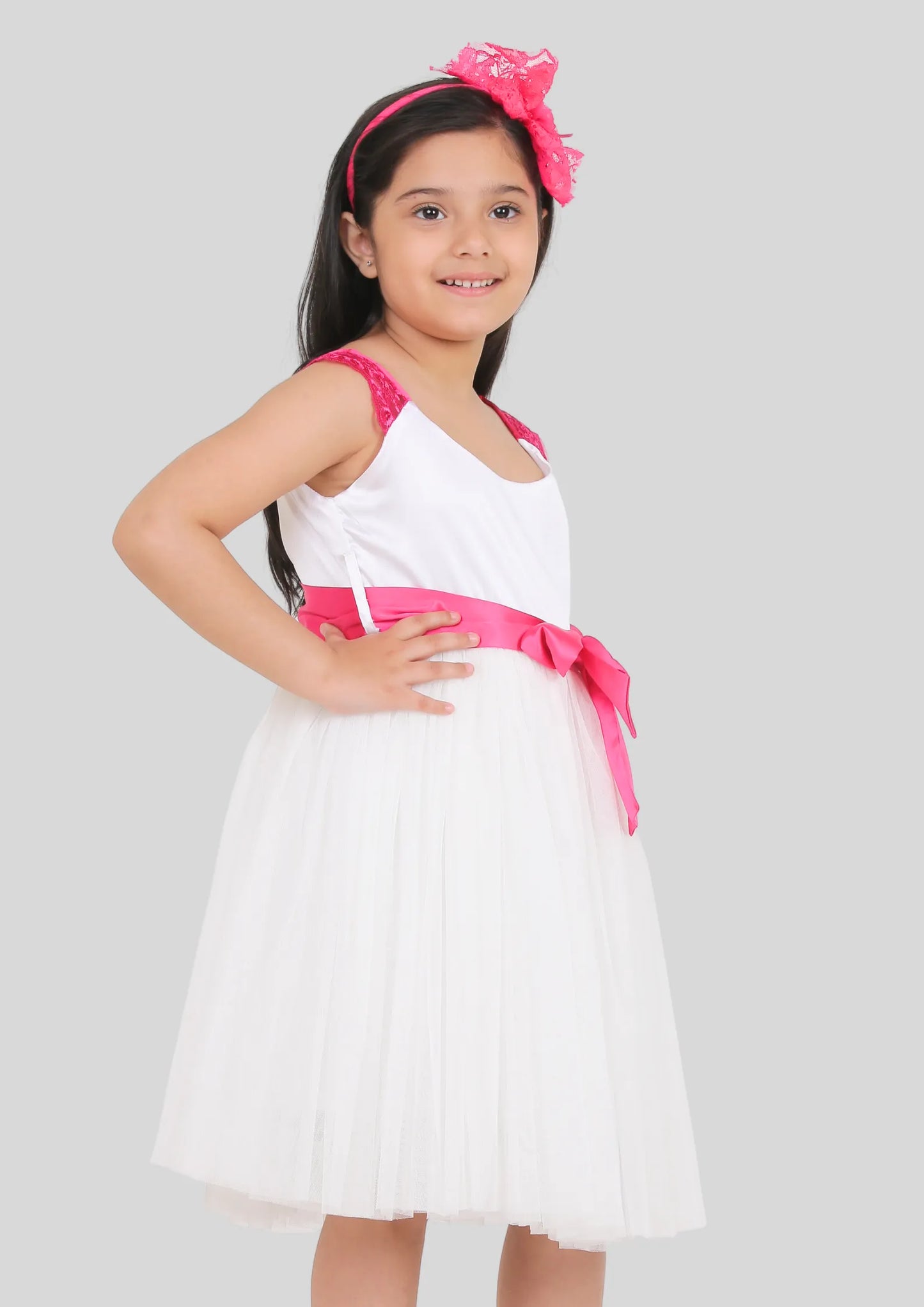 White and Pink Midi Party Dress