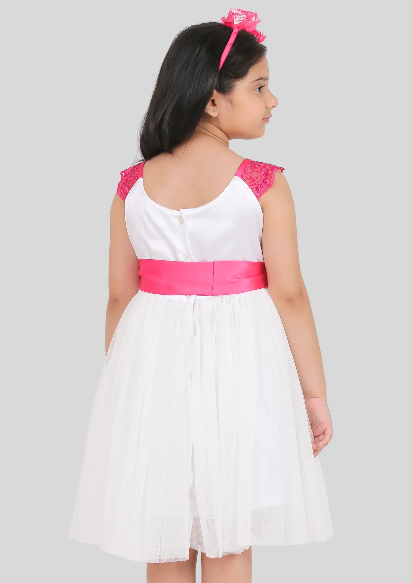 White and Pink Midi Party Dress