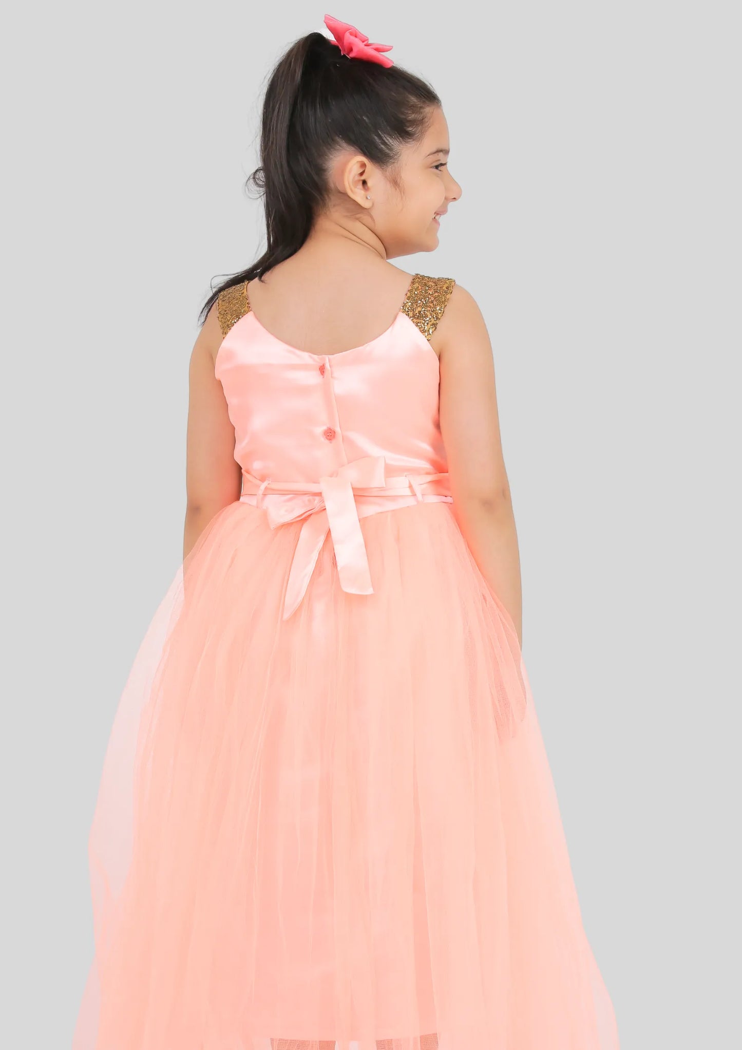 Peach Maxi Length Party Dress