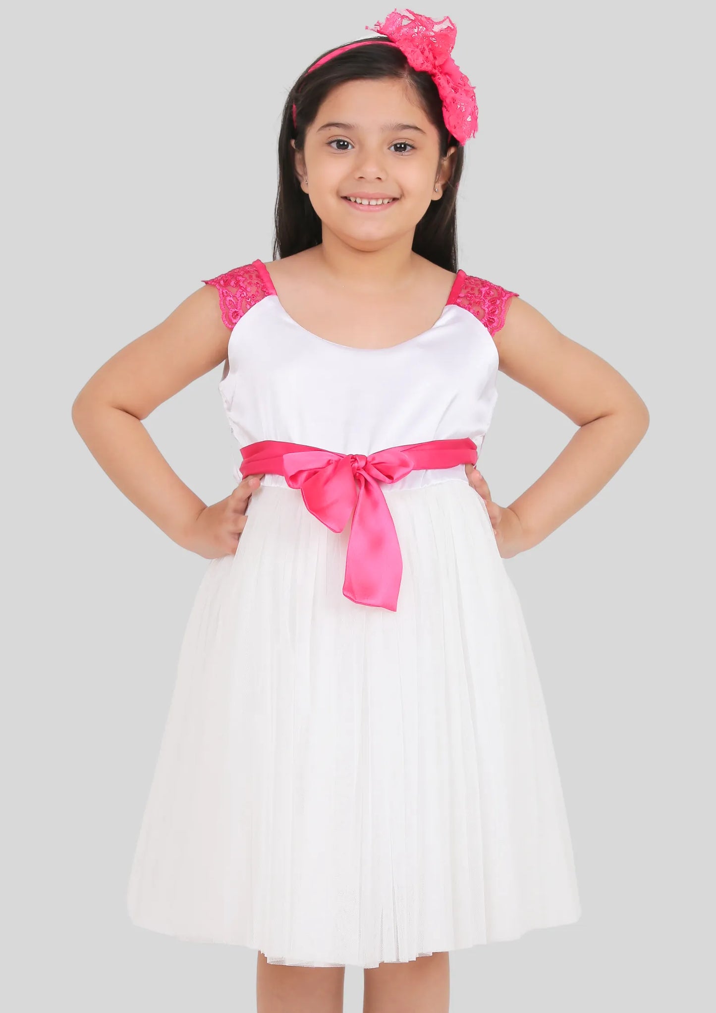 White and Pink Midi Party Dress