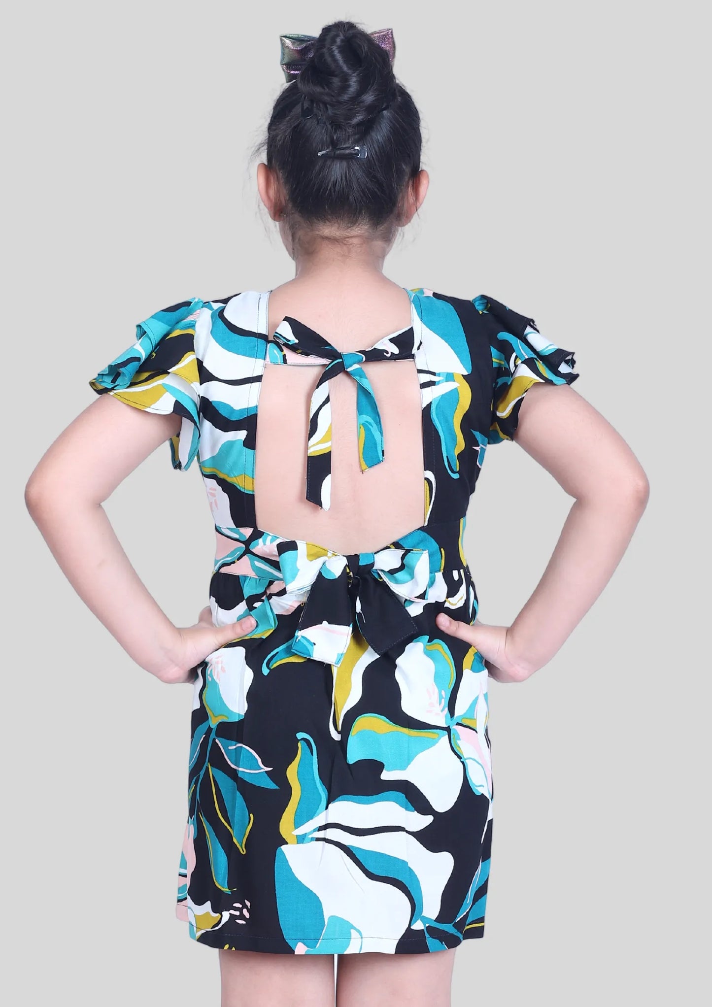 Abstract Print Backless Midi Dress with Pocket
