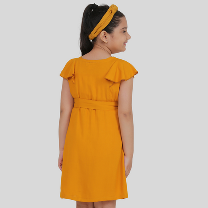 Solid Mustard Yellow Midi Knee Length Dress