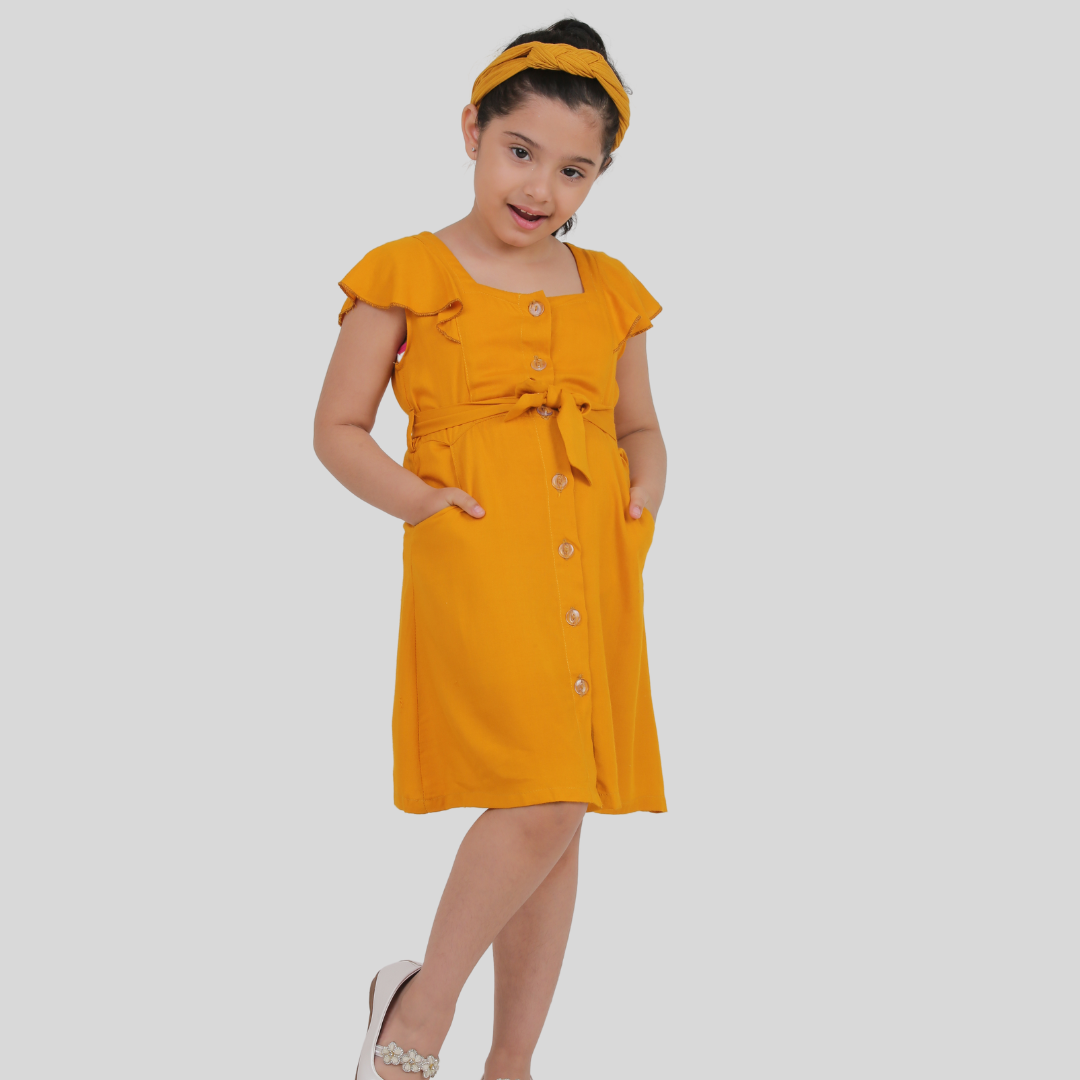 Solid Mustard Yellow Midi Knee Length Dress