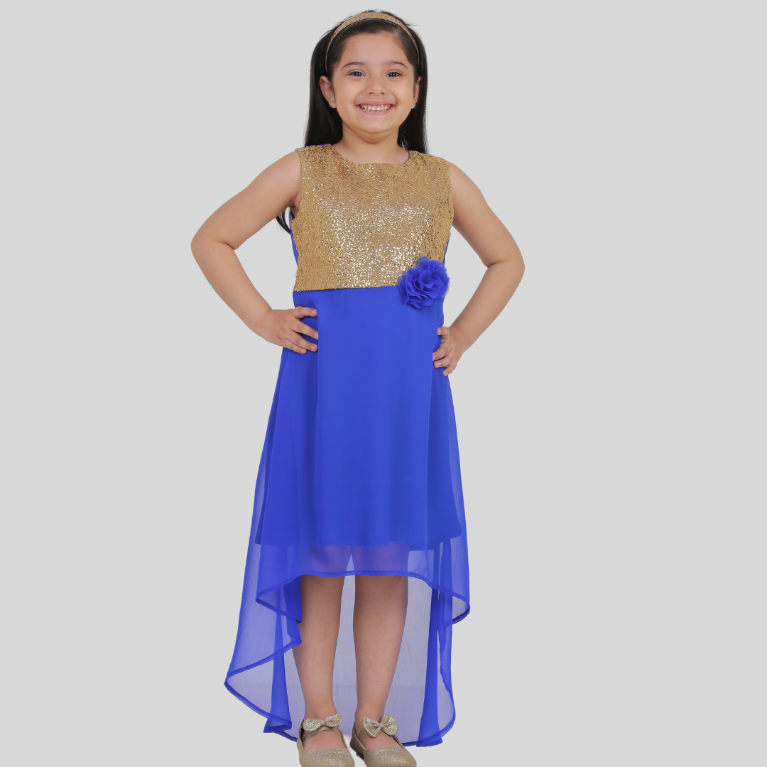 Navy Blue High Low Sequenced Party Dress
