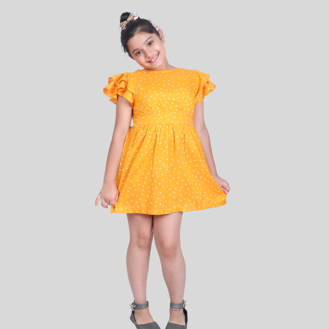 Mustard Yellow Polka Dot Dress ( Rayon)