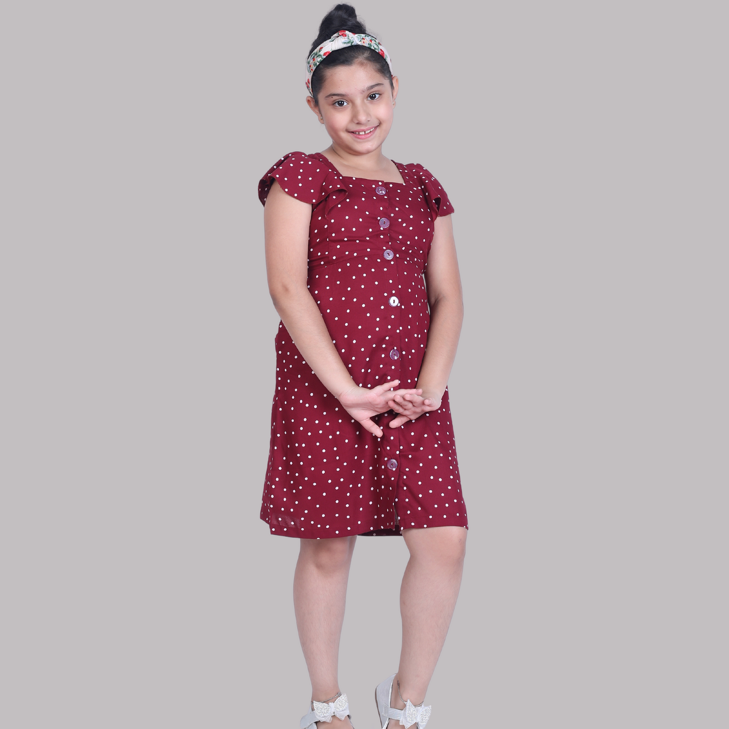 Maroons Polka Dot Dress(Rayon)