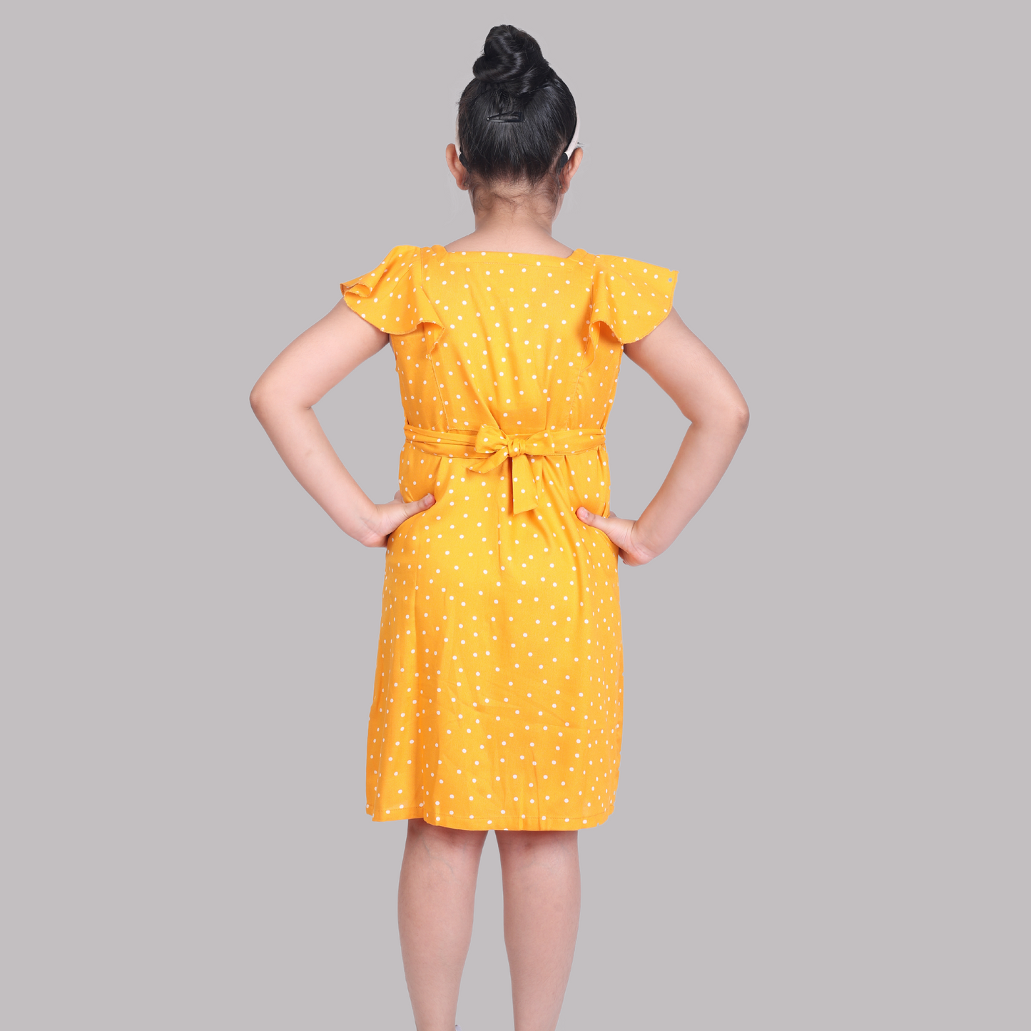 Salvia Kids Mustard Yellow Polka Dot dress( Rayon)