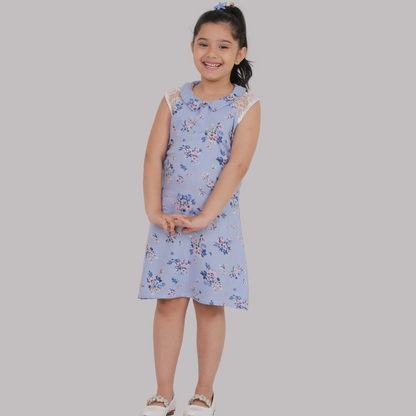 Blue Floral Midi/Knee Length Dress( Rayon)
